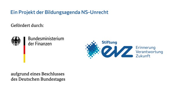 Schülerakademie Karlsruhe; Projekt NS-Unrecht; Logos der Förderer; Bundesministerium der Finanzen; EVZ; UN-Recht; 600x316px