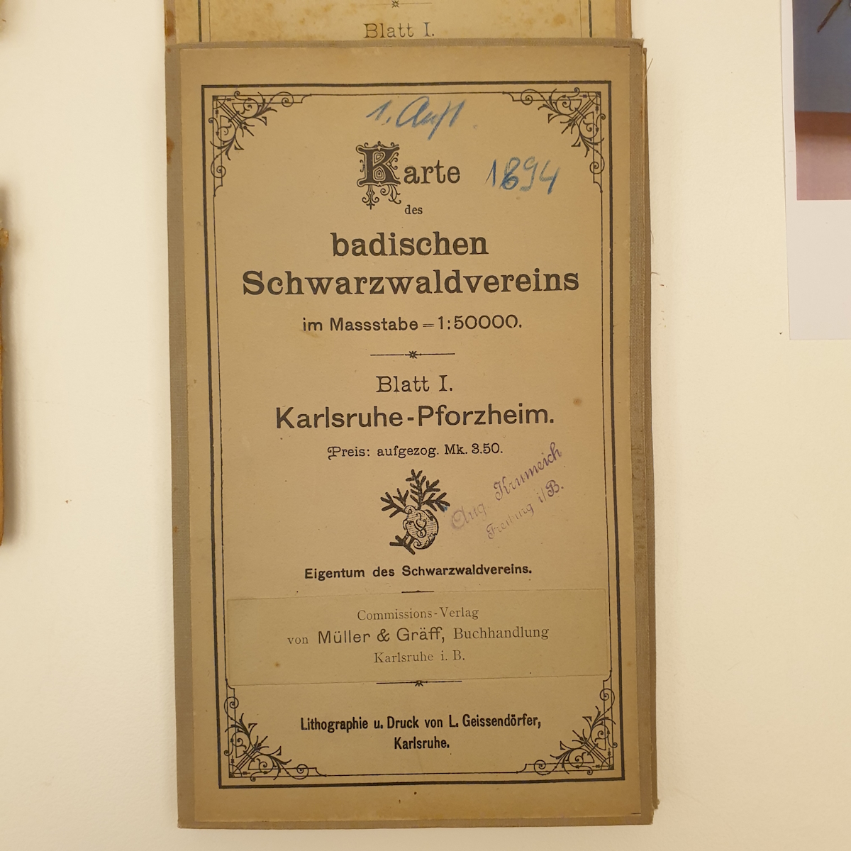 Eine der ersten veröffentlichten Karten des Schwarzwaldvereins aus dem Jahr 1894. 