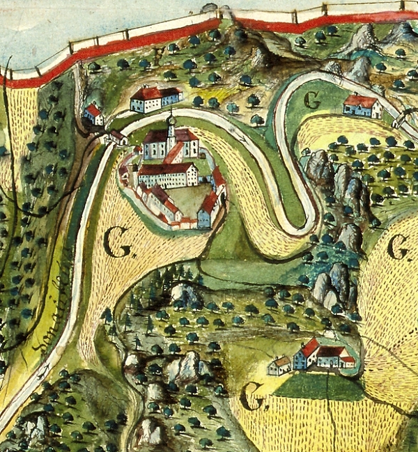 Ausschnitt aus einer Karte der Klosterherrschaft Beuron (Signatur: Ho 156 T 2 Nr. 7)