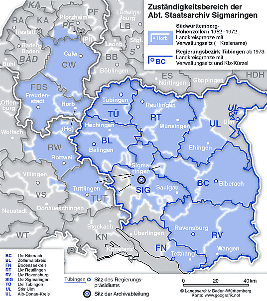 Zuständigkeit des Staatsarchivs Sigmaringen