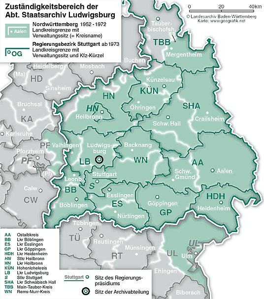 Zuständigkeit des Staatsarchivs Ludwigsburg