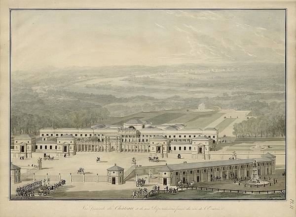 Eine Gesamtansicht Fontaines des Schloss Rosenstein von 1819