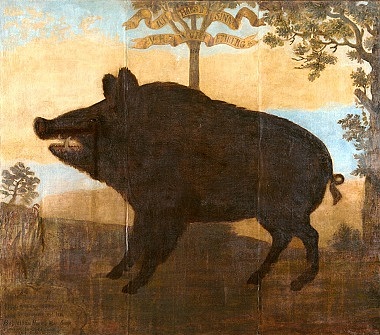 Das Gemälde zeigt das Wildschwein, das Herzog Ulrich von Württemberg 1507 erlegte.